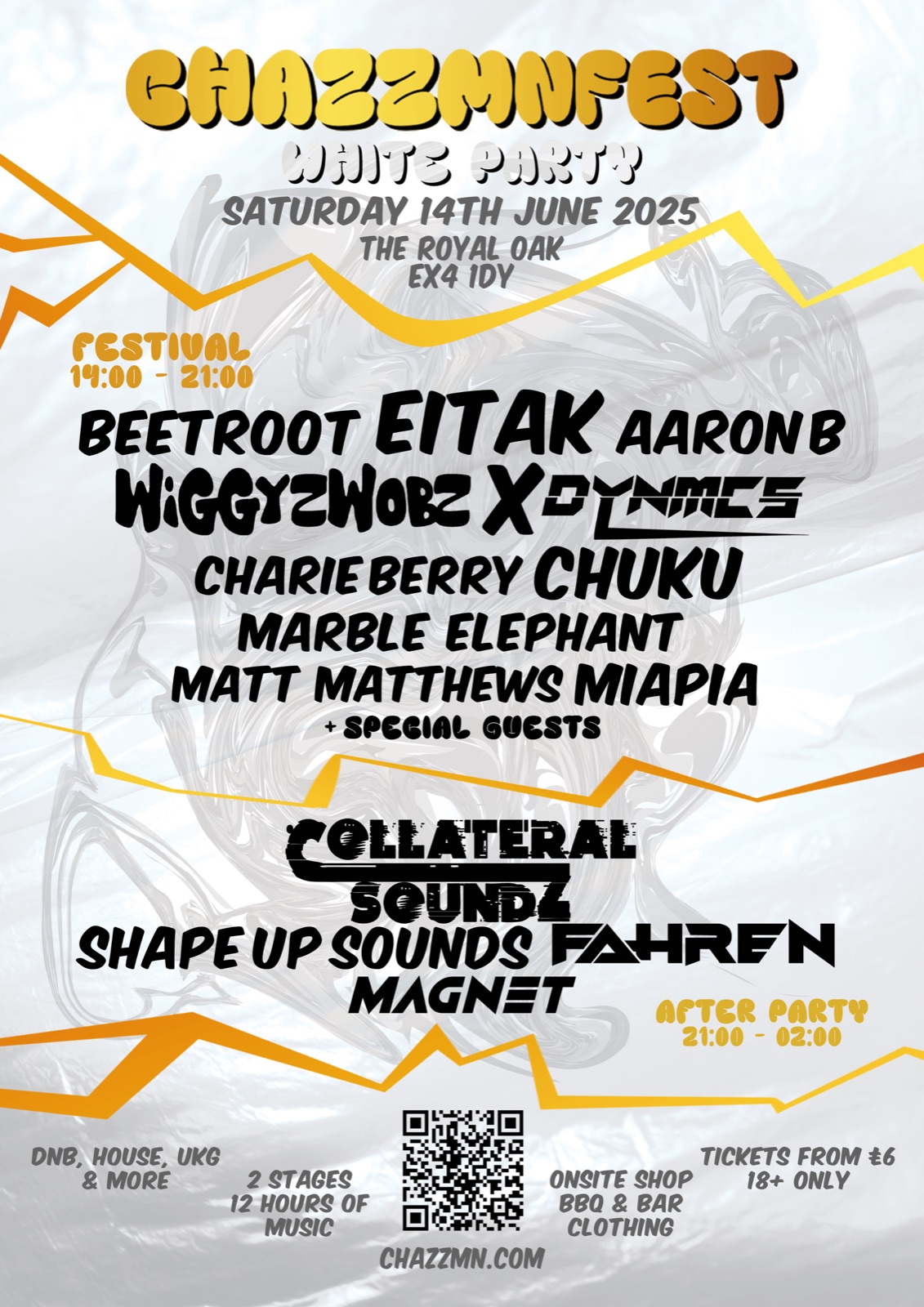 White Party poster, Sat 14 June 2025, The Royal Oak, Exeter